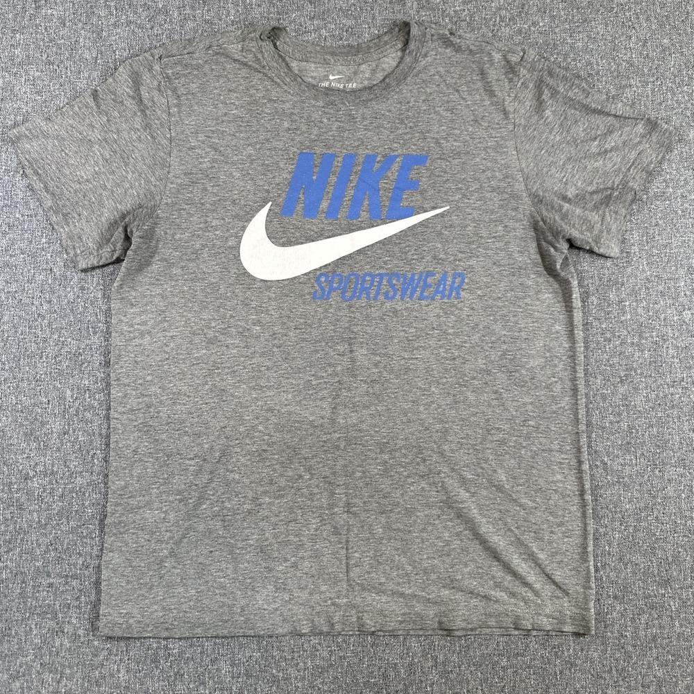 Nike Sportswear Logo T-Shirt Gray Blue Swoosh Graphic Men's Medium